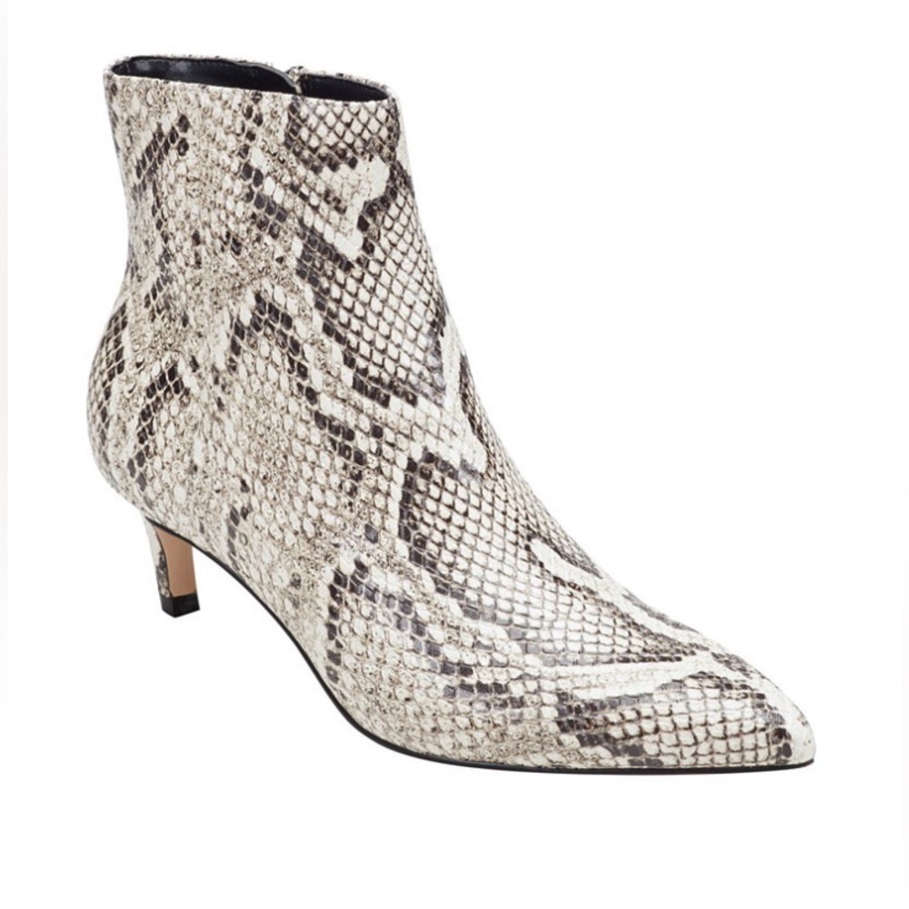 Marc Fisher Cream and Black Faux Snake-Print Pointed Ankle Boot